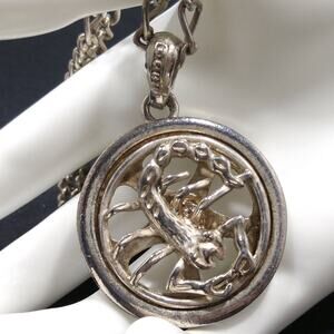 Vintage Scorpio Zodiac Spinner Pendant Necklace Silver Tone 24in